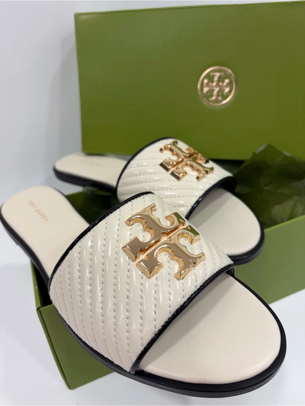 New in Box Tory Burch Everly Leather Slide, Light Cream, LIMITED EDITION 9